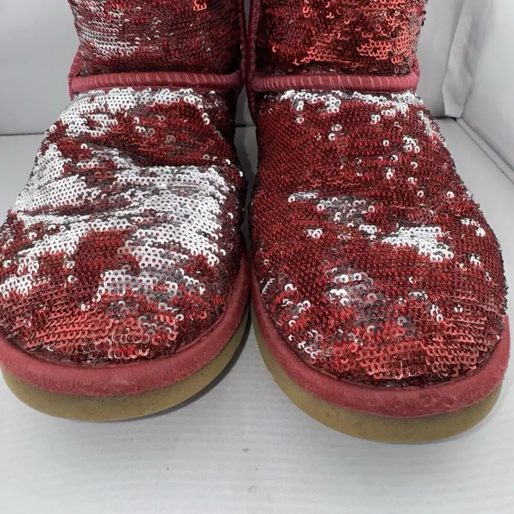 Ugg‎ Australia Women's Red And Silver Sequin Short Boot SN 1003121 US 7